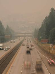 Cars on Interstate 90 looking towards downtown Spokane, WA.